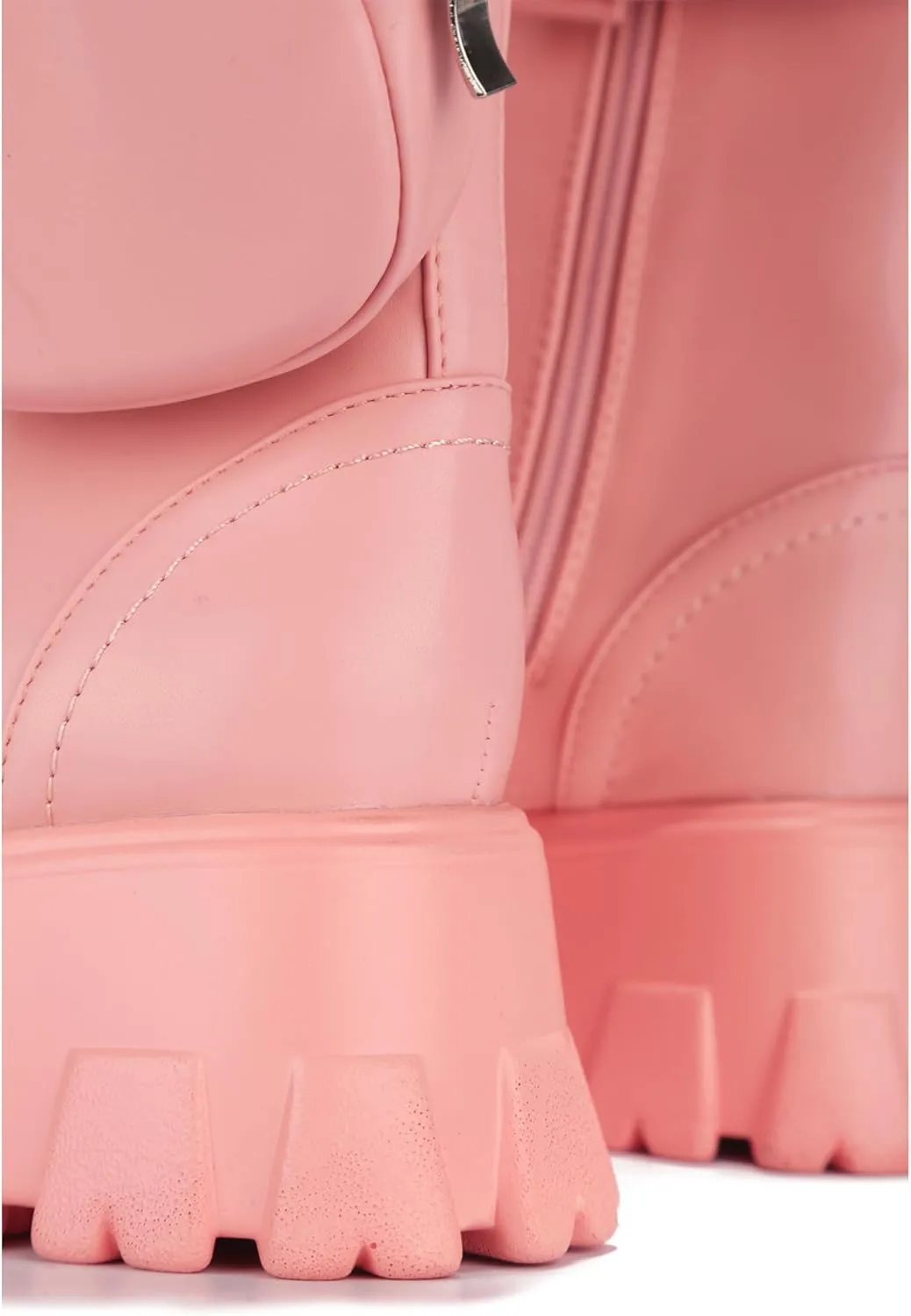 Cape Robbin Monalisa Pink Pastel Chic Chunky Platform Lace Up Pouch Combat Boots