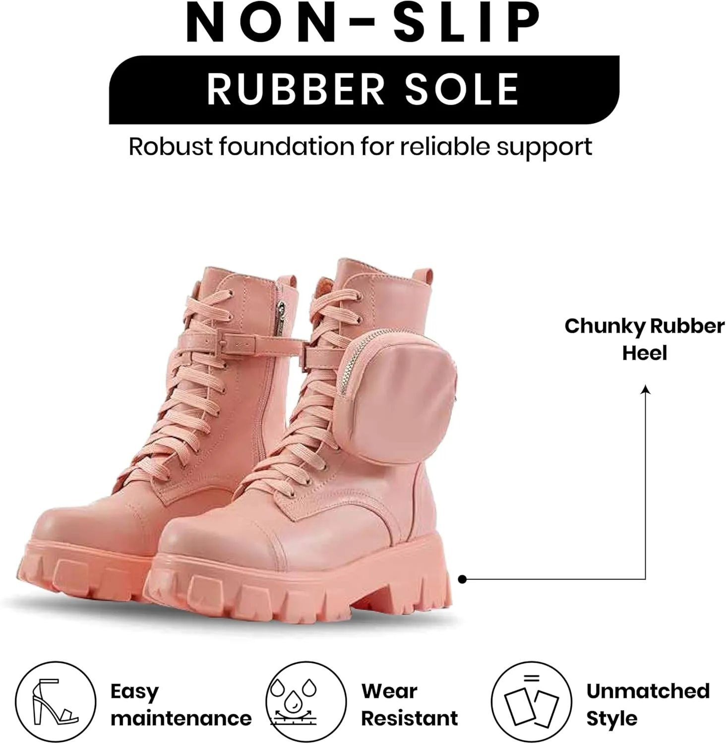 Cape Robbin Monalisa Pink Pastel Chic Chunky Platform Lace Up Pouch Combat Boots