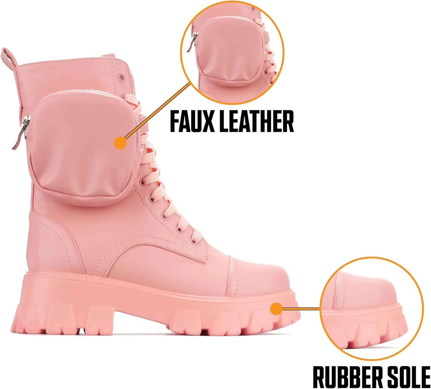 Cape Robbin Monalisa Pink Pastel Chic Chunky Platform Lace Up Pouch Combat Boots