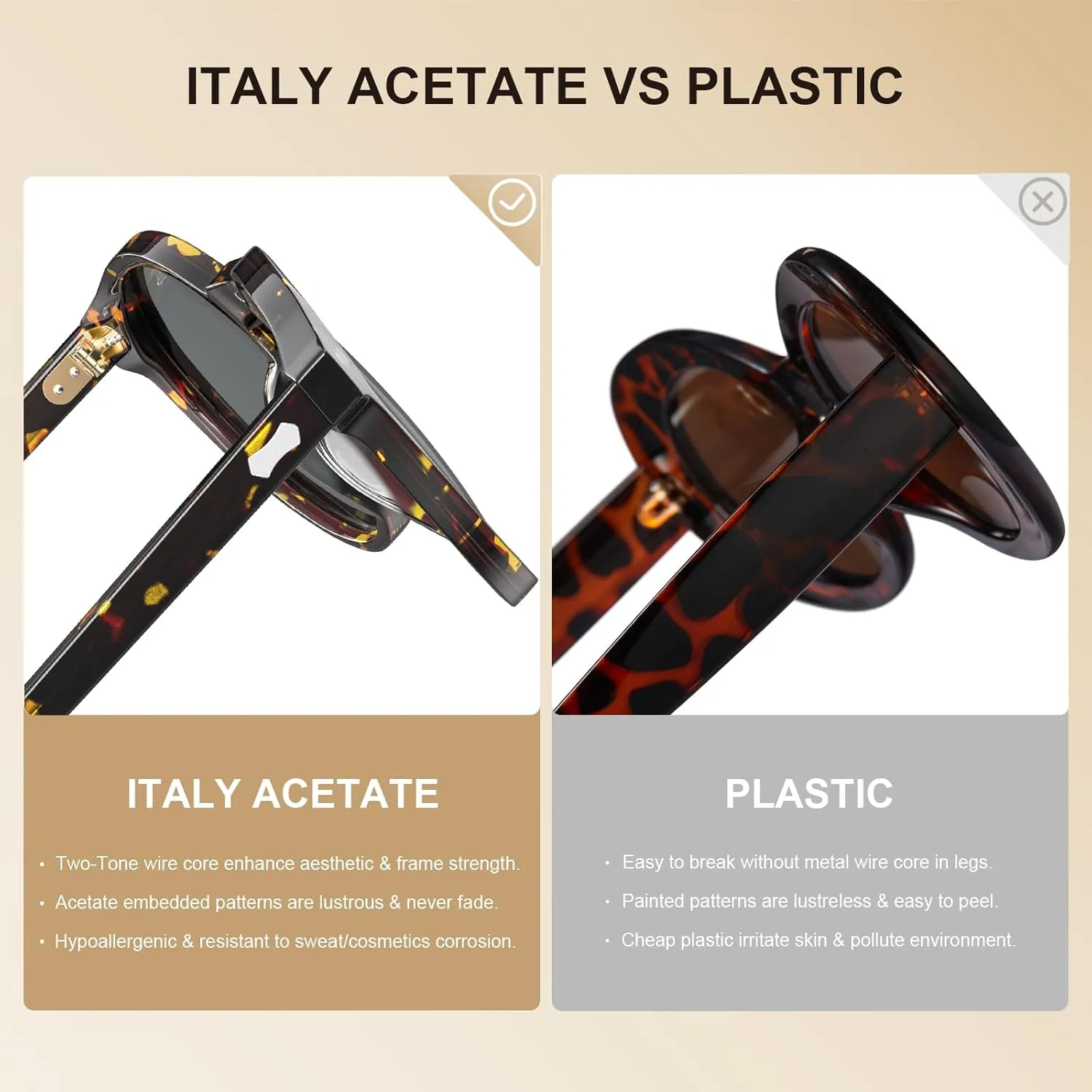 CARFIA Acetate Polarized Sunglasses for Men Retro Classic Round Shades