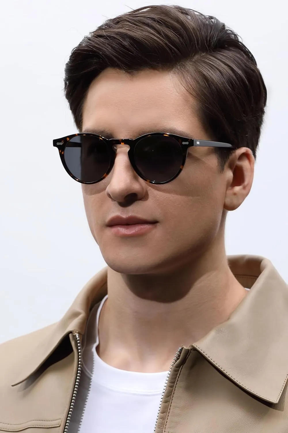 CARFIA Acetate Polarized Sunglasses for Men Retro Classic Round Shades
