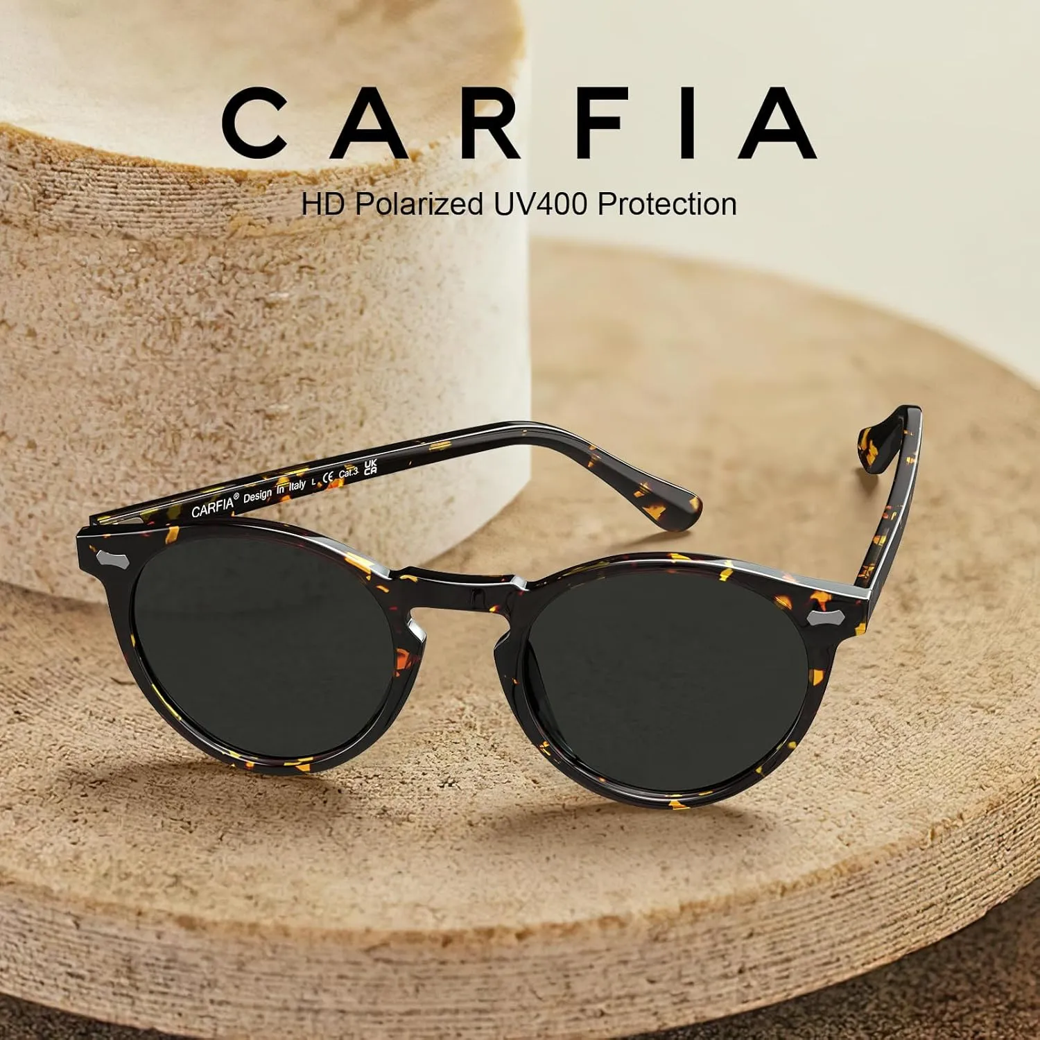 CARFIA Acetate Polarized Sunglasses for Men Retro Classic Round Shades