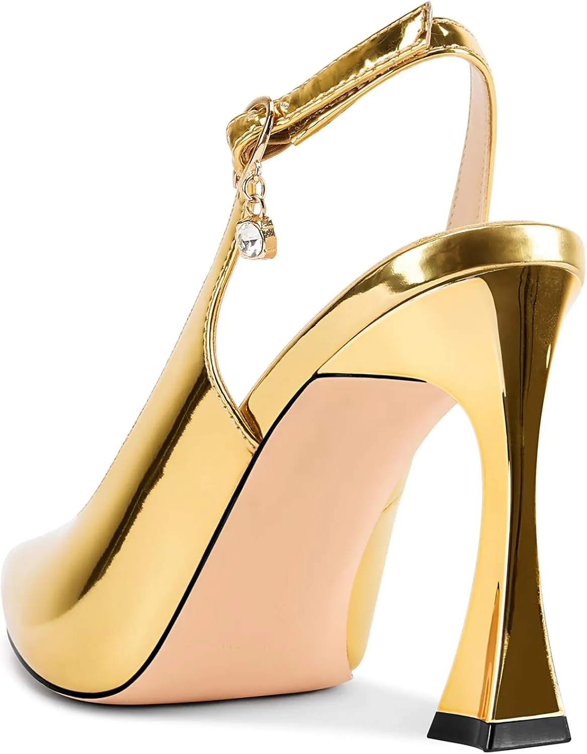 Castamere Womens Stiletto High Heel Pointed Toe Pumps Slingback Buckle Wedding Prom Dress Patent Leather 3.9 Inches Heels