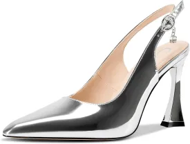 Castamere Womens Stiletto High Heel Pointed Toe Pumps Slingback Buckle Wedding Prom Dress Patent Leather 3.9 Inches Heels