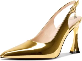 Castamere Womens Stiletto High Heel Pointed Toe Pumps Slingback Buckle Wedding Prom Dress Patent Leather 3.9 Inches Heels
