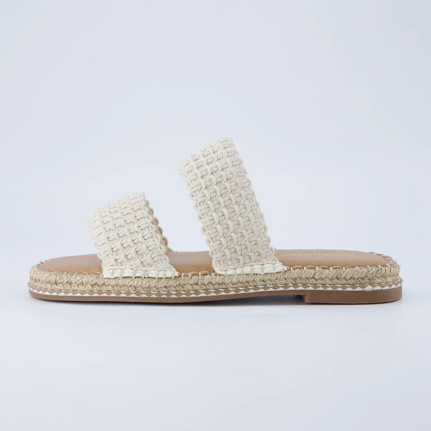 CUSHIONAIRE Bhendi Womens Espadrille Slide Sandal  Faux Leather Double Strap with Jute-Wrapped Sole & Cushioned Footbed