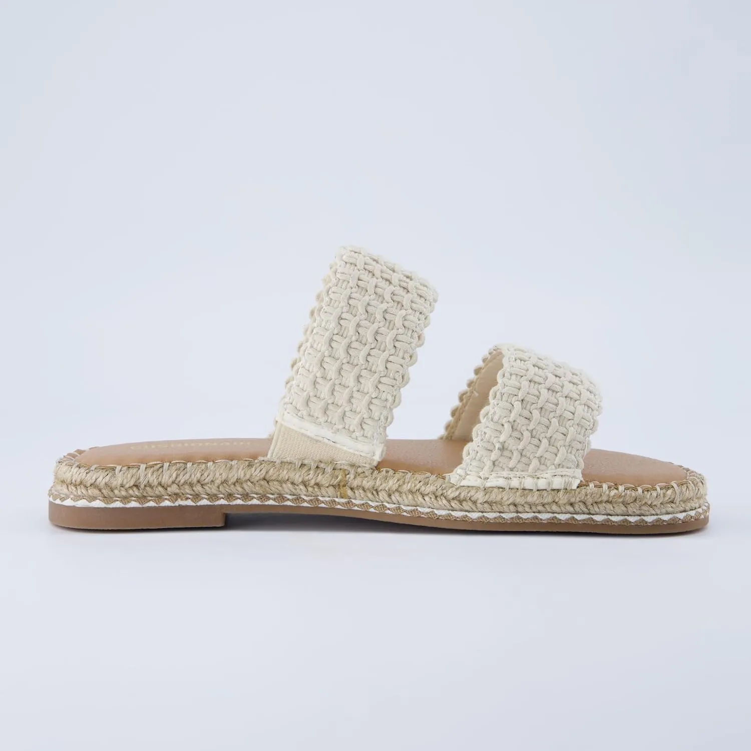 CUSHIONAIRE Bhendi Womens Espadrille Slide Sandal  Faux Leather Double Strap with Jute-Wrapped Sole & Cushioned Footbed