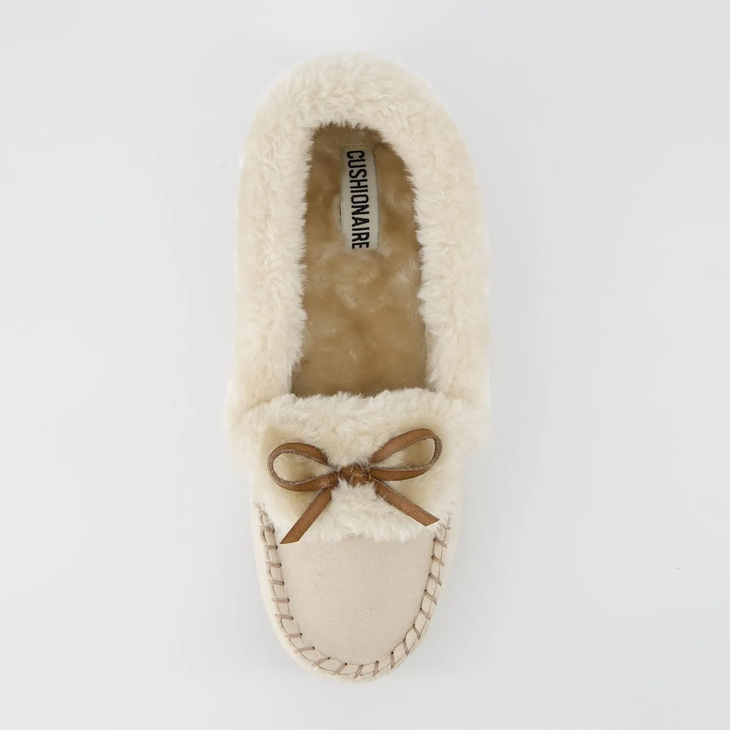 CUSHIONAIRE Stella Women's Moccasin Slippers  Faux Fur Lining, Memory Foam & Wide Widths Available