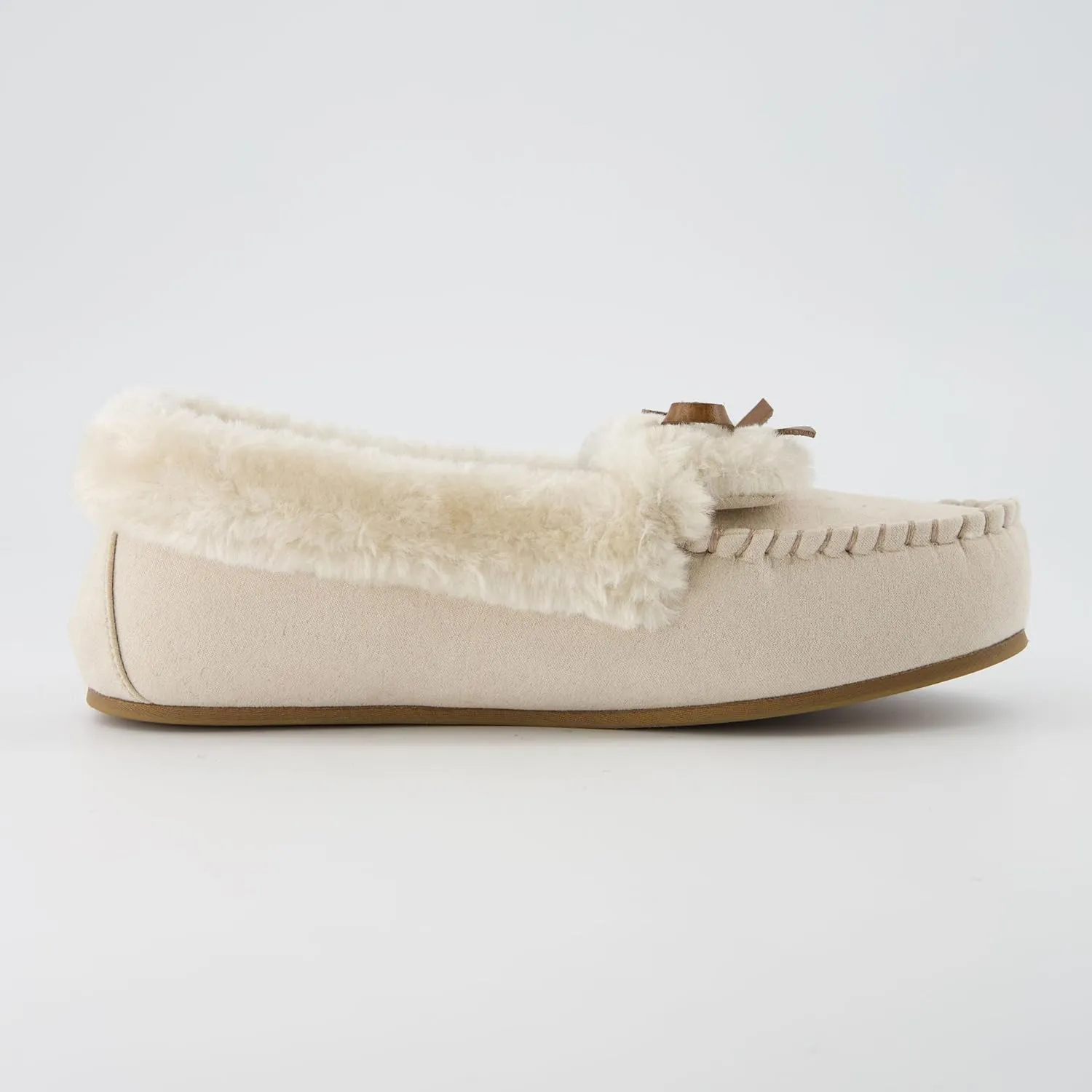 CUSHIONAIRE Stella Women's Moccasin Slippers  Faux Fur Lining, Memory Foam & Wide Widths Available
