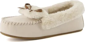 CUSHIONAIRE Stella Women's Moccasin Slippers  Faux Fur Lining, Memory Foam & Wide Widths Available