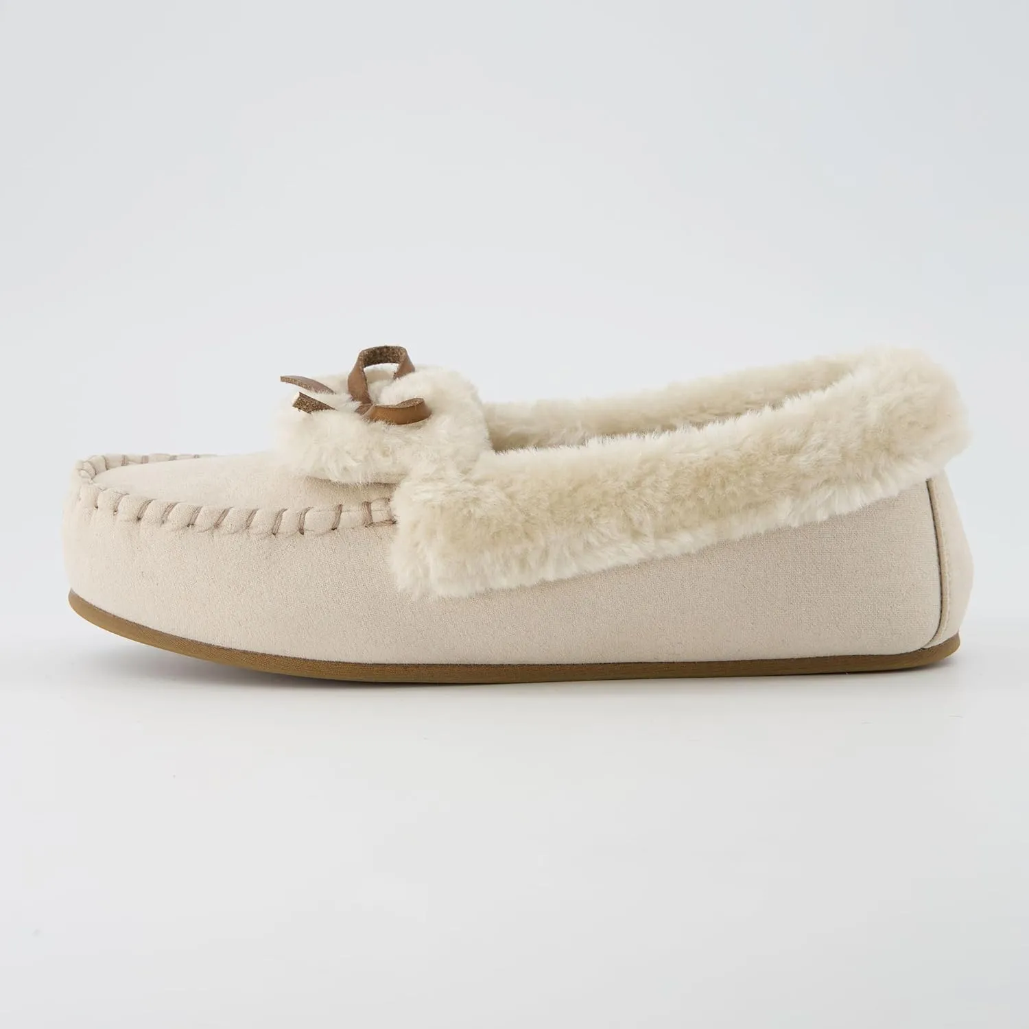CUSHIONAIRE Stella Women's Moccasin Slippers  Faux Fur Lining, Memory Foam & Wide Widths Available