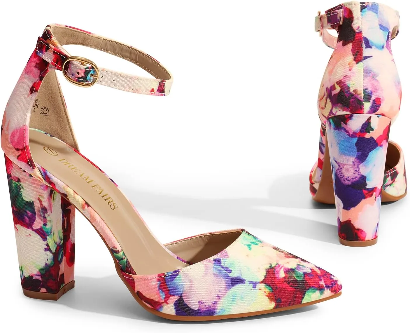 DREAM PAIRS Women's Coco High Heels Chunky Block Pumps Pointed Closed Toe Ankle Strap Dress Shoes