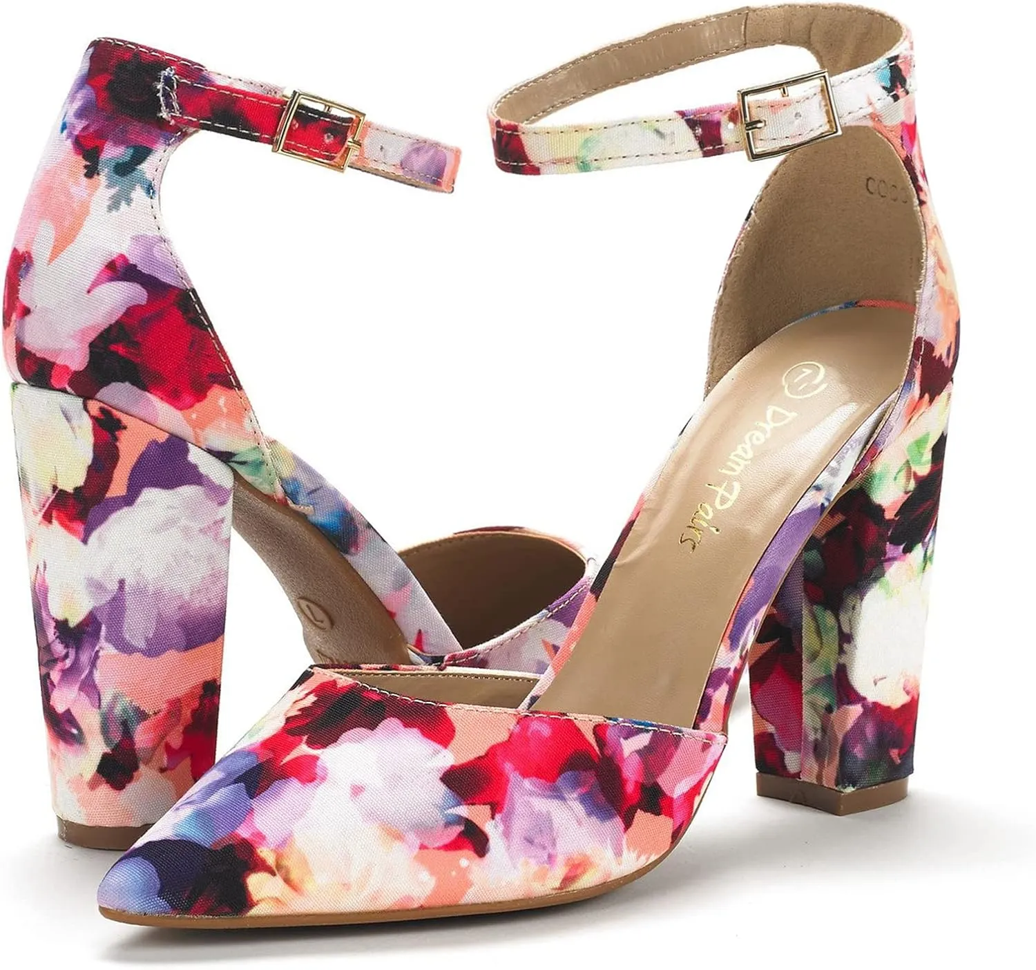 DREAM PAIRS Women's Coco High Heels Chunky Block Pumps Pointed Closed Toe Ankle Strap Dress Shoes