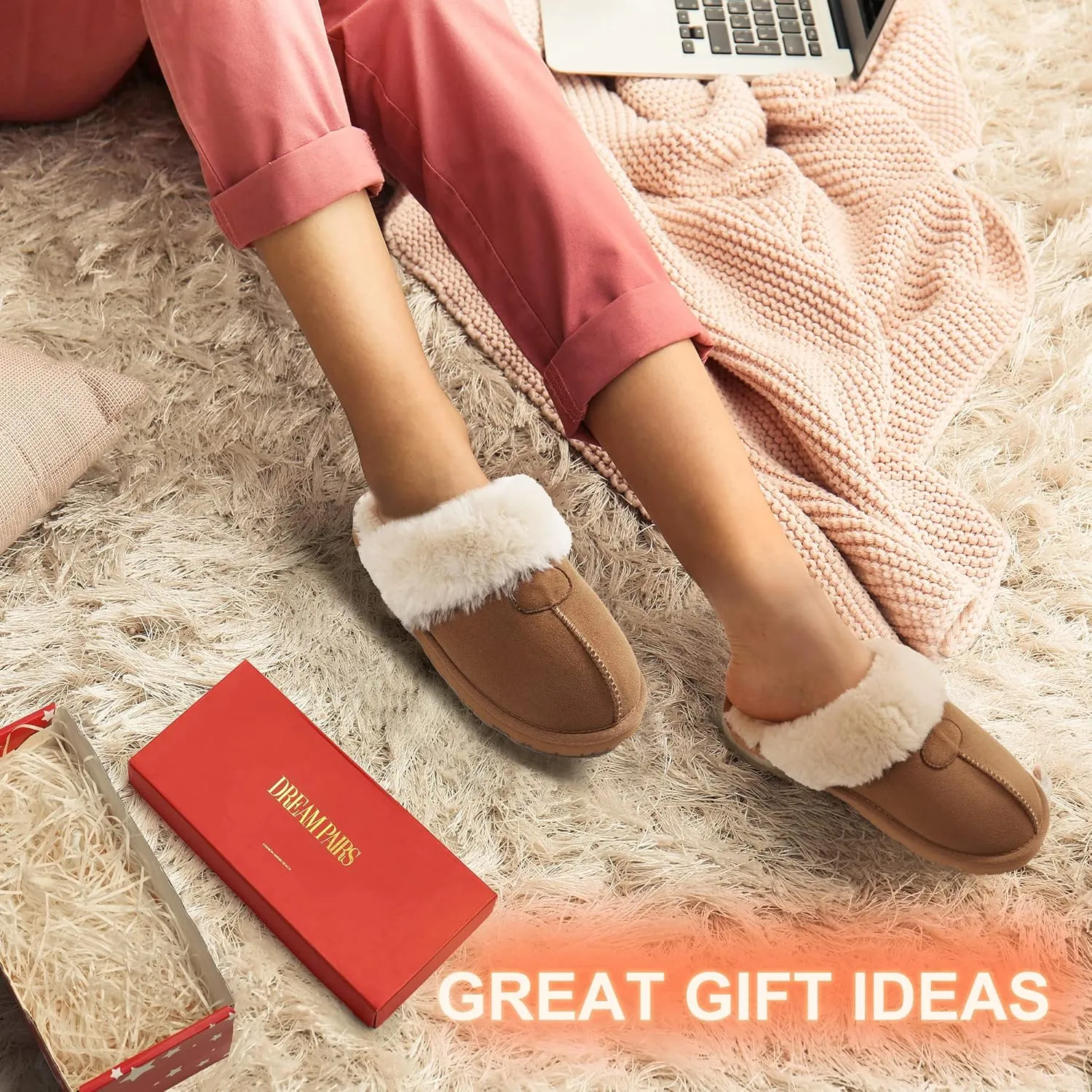 DREAM PAIRS Women's House Slippers Indoor Fuzzy Fluffy Furry Cozy Home Bedroom Comfy Winter Cute Warm Outdoor Shoes FuzzyEasy