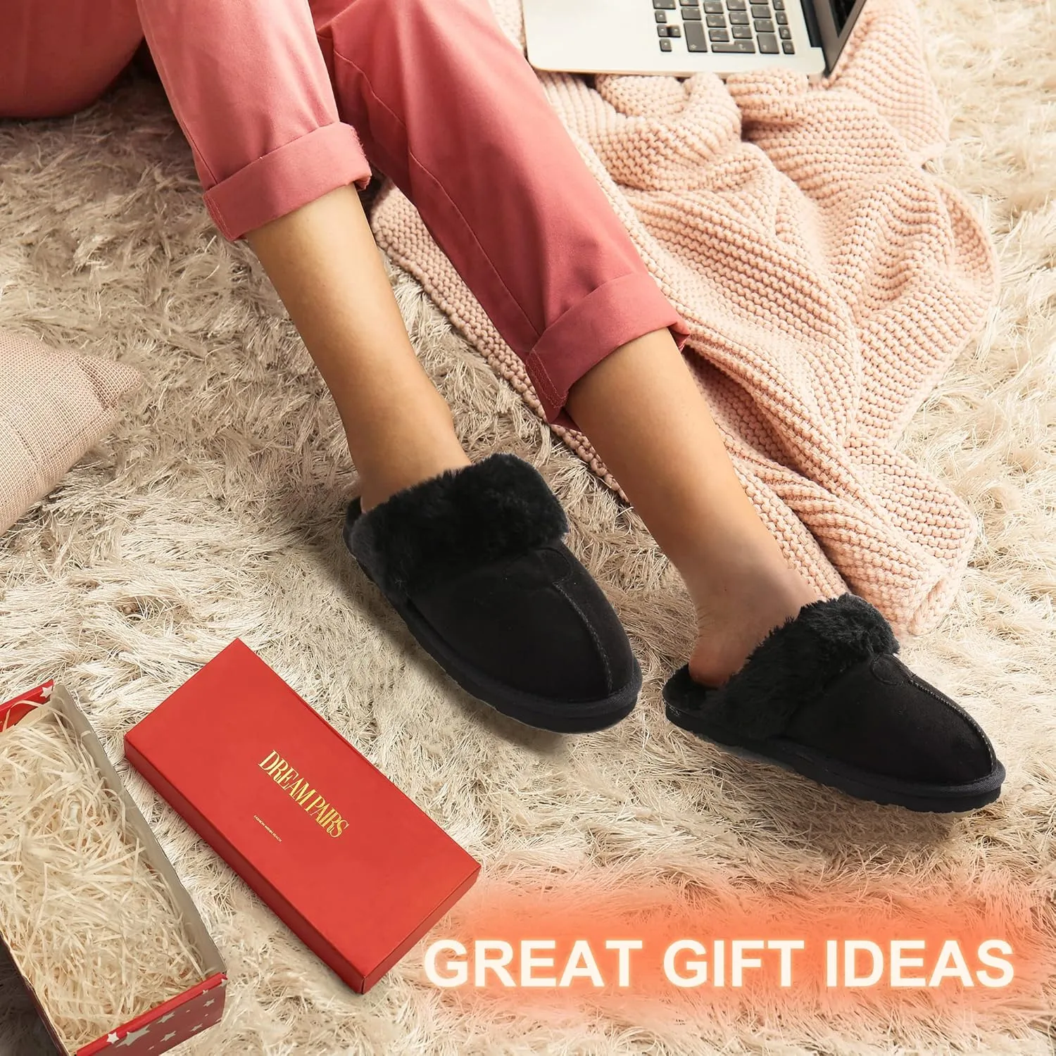 DREAM PAIRS Women's House Slippers Indoor Fuzzy Fluffy Furry Cozy Home Bedroom Comfy Winter Cute Warm Outdoor Shoes FuzzyEasy