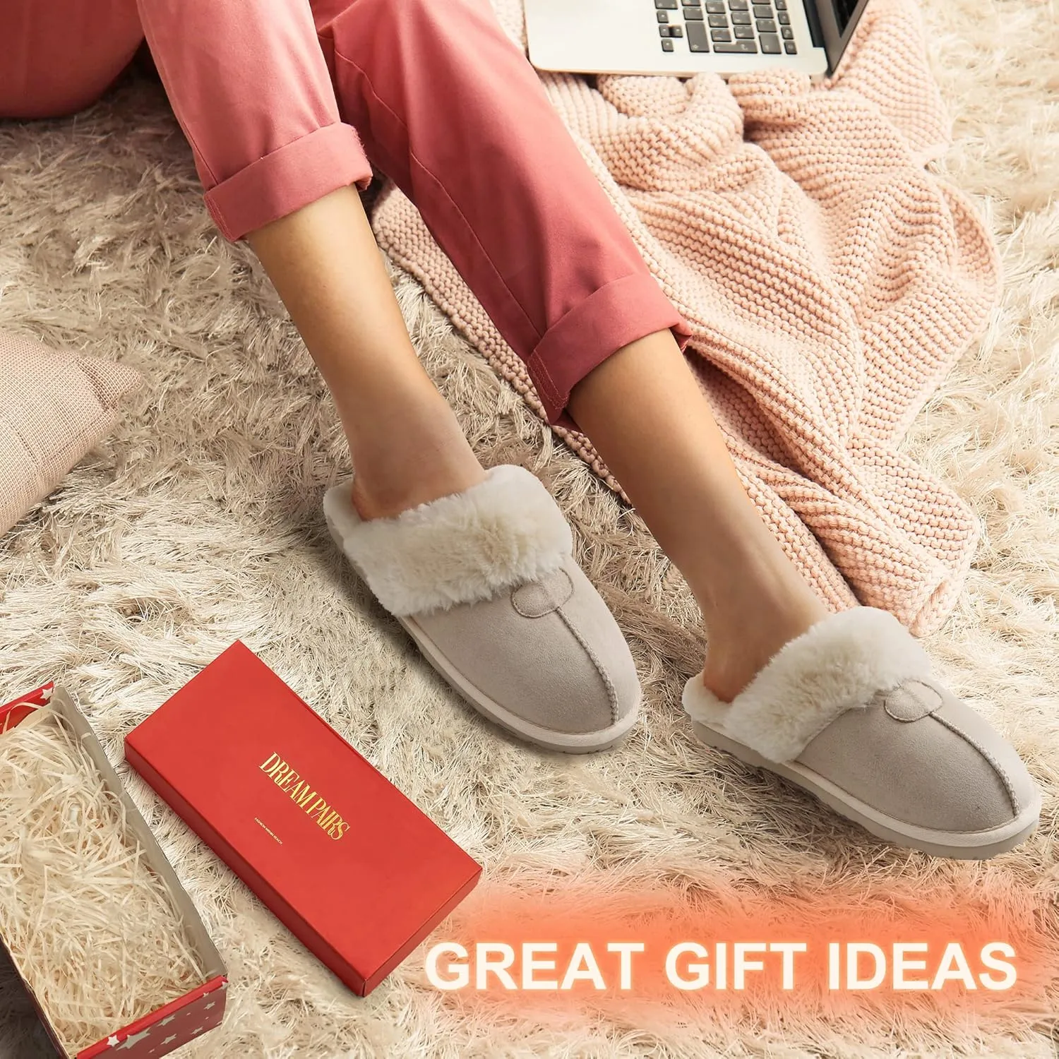 DREAM PAIRS Women's House Slippers Indoor Fuzzy Fluffy Furry Cozy Home Bedroom Comfy Winter Cute Warm Outdoor Shoes FuzzyEasy