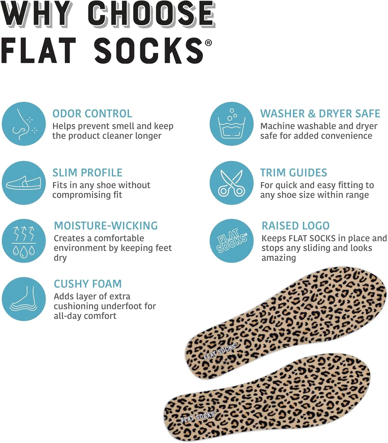 FLAT SOCKS Womens No Show Socks, Sockless Shoe Liner, No Slipping, No Stinking, Washable Barefoot Shoe Insert, Animal Print