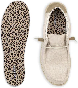 FLAT SOCKS Womens No Show Socks, Sockless Shoe Liner, No Slipping, No Stinking, Washable Barefoot Shoe Insert, Animal Print