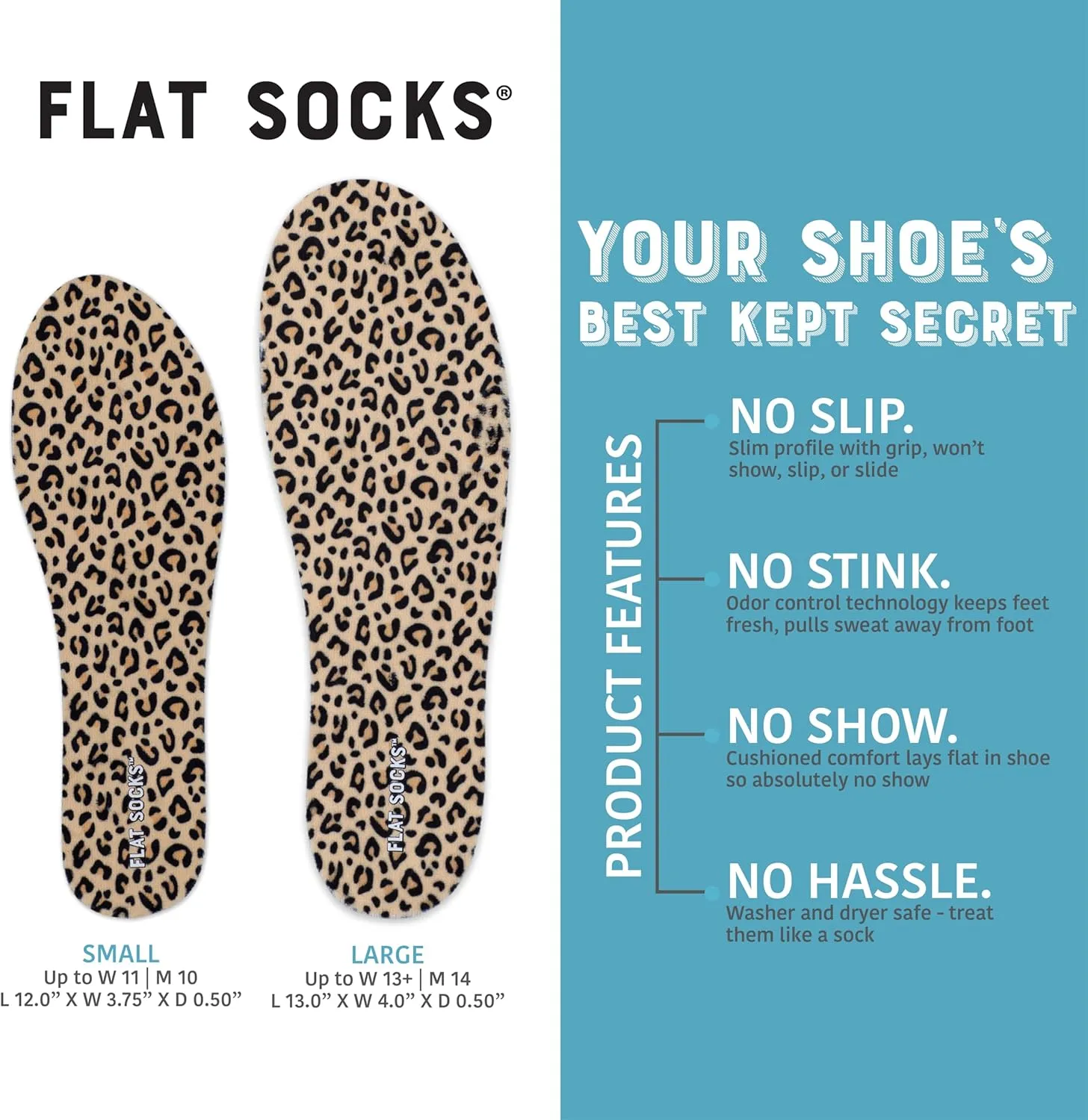 FLAT SOCKS Womens No Show Socks, Sockless Shoe Liner, No Slipping, No Stinking, Washable Barefoot Shoe Insert, Animal Print