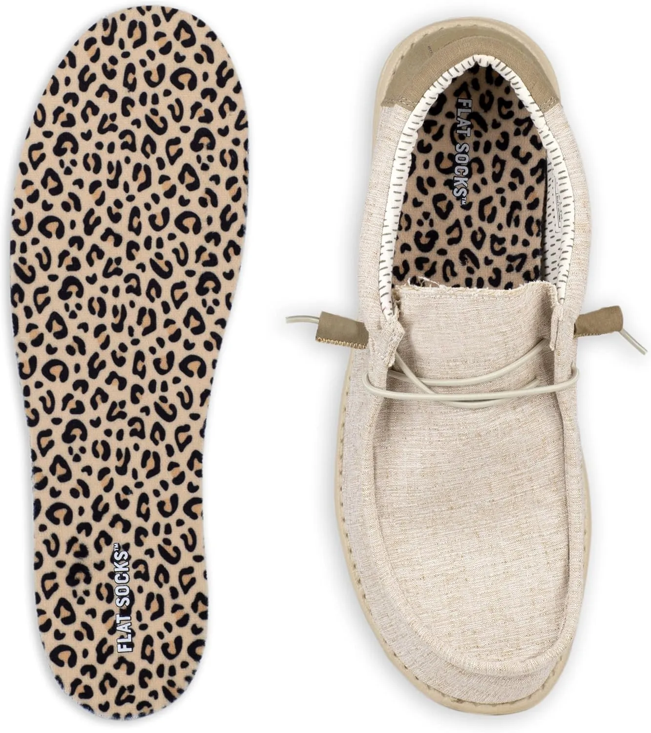 FLAT SOCKS Womens No Show Socks, Sockless Shoe Liner, No Slipping, No Stinking, Washable Barefoot Shoe Insert, Animal Print