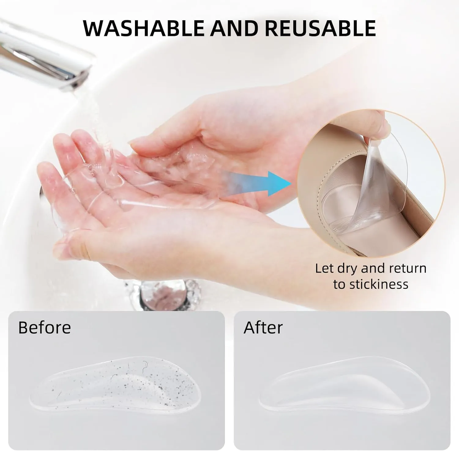 FlyCoco Arch Support Inserts, Adhesive Pad Shoe Insoles for Flat Feet, Plantar Fasciitis, Silicone Cushions for Pain Relief, High Heels, Flat Shoes - Women, Men (6 Pairs, Clear)