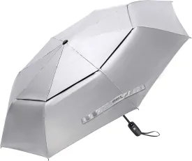 G4Free UPF 50  UV Protection Travel Umbrella 42/46 Inch Windproof Silver Coating Sun Blocking Umbrella