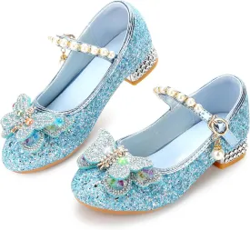 Girls Dress Shoes Mary Jane Princess Shoes Girls' Flats Glitter Low Heels Flower Wedding Party Footwear for Toddler Little/Big Kid