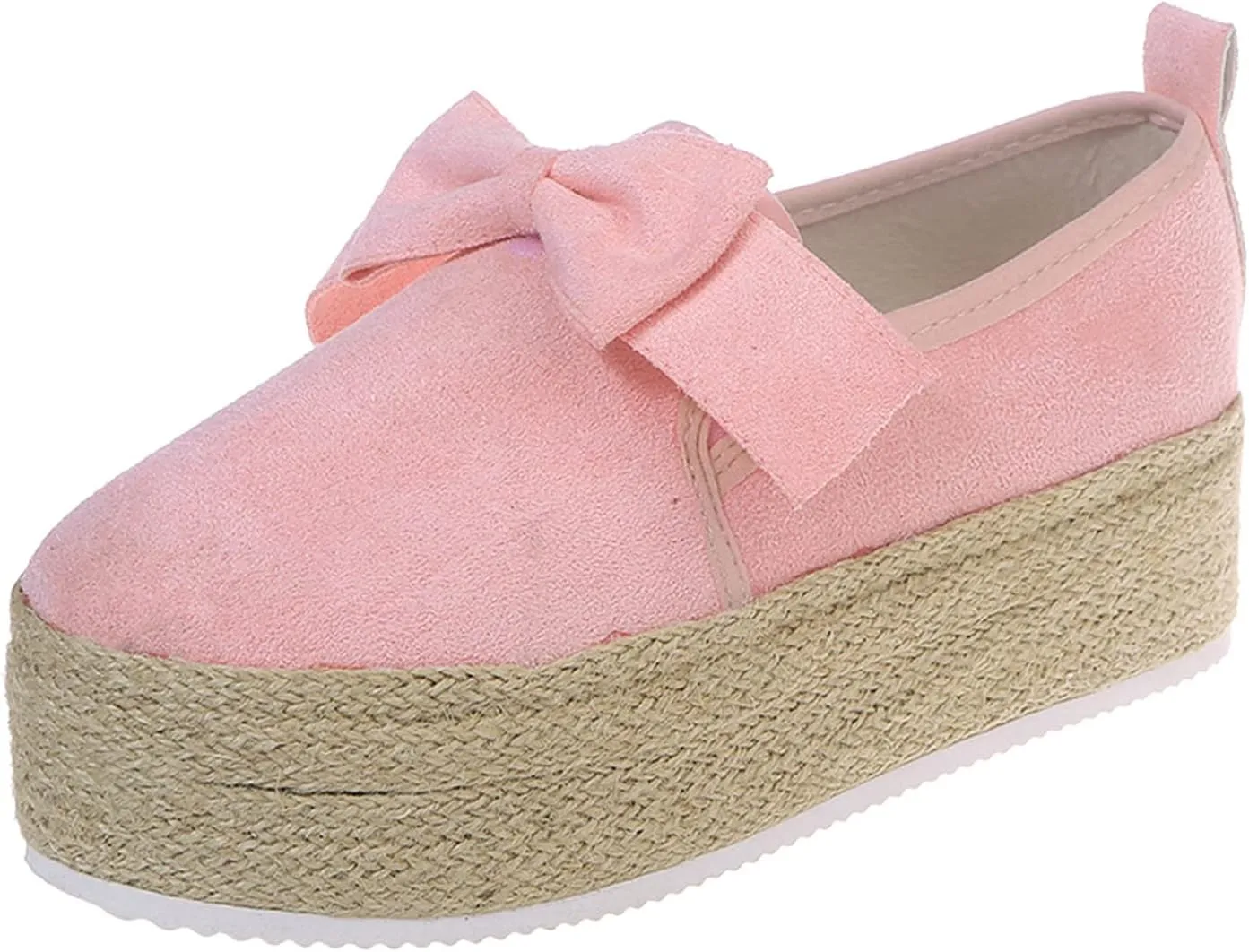 Hbeylia Espadrilles Platform Sneakers for Women Fashion Bowknot Round Toe Chunky Bottom High Heels Canvas Shoes Anti Slip Trendy Slip On Walking Loafers for Outdoor Travel