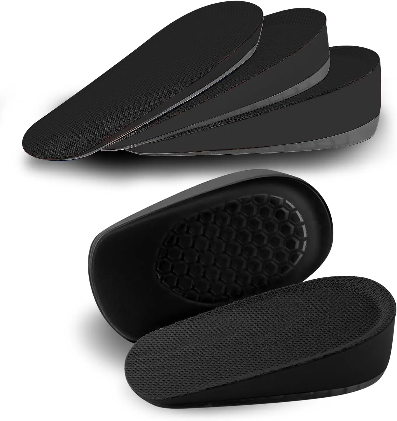 Height Increase Insoles, Heel Lift Pad, Gel Height Increase Insoles, Shock Absorption Heel Cushion Pads, Height Lift Shoes Inserts for Men & Women (Large (9-12), 1 Inch (2 Pairs) Black)