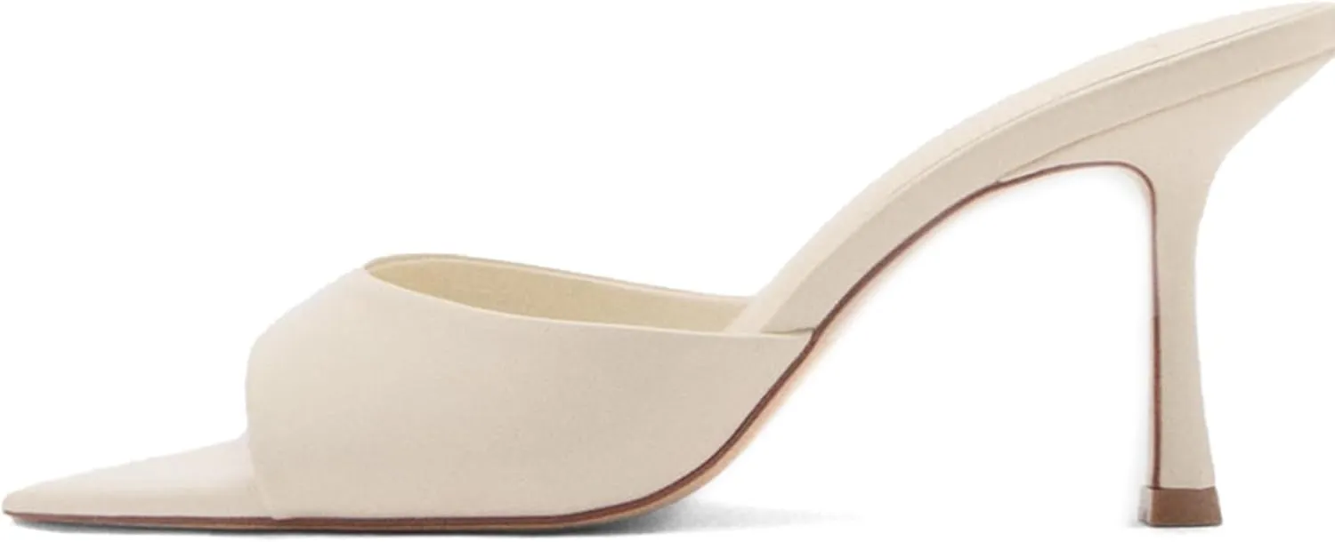 High Heel Mules for Women Slip On Open Pointed Toe Classy Patent Leather Stiletto Pumps Formal Slingback Mule Sandals Dress Walking Shoes