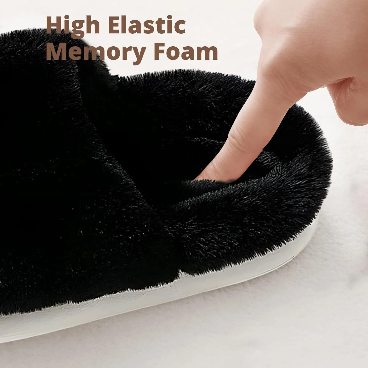 HUXMEYSON Slippers for Women, Fuzzy Faux Fur Memory Foam House Slippers, Flulffy Open Toe Cozy House Shoes Indoor Outdoor Flat Spa Slide Sandals