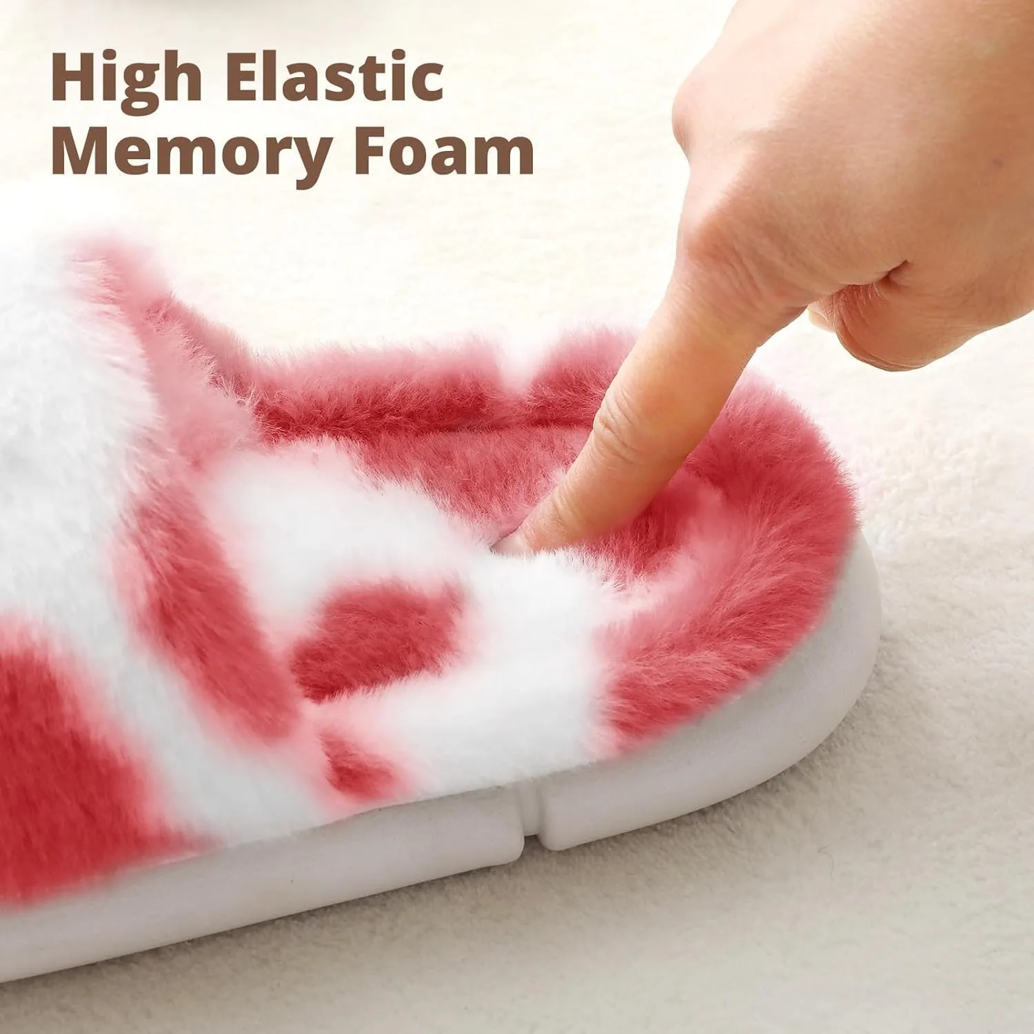 HUXMEYSON Slippers for Women, Fuzzy Faux Fur Memory Foam House Slippers, Flulffy Open Toe Cozy House Shoes Indoor Outdoor Flat Spa Slide Sandals