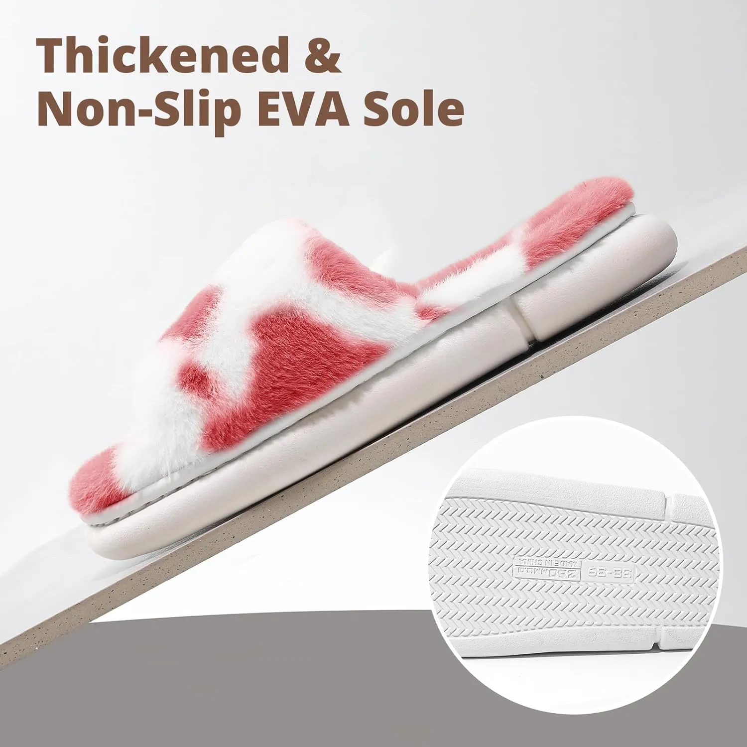 HUXMEYSON Slippers for Women, Fuzzy Faux Fur Memory Foam House Slippers, Flulffy Open Toe Cozy House Shoes Indoor Outdoor Flat Spa Slide Sandals