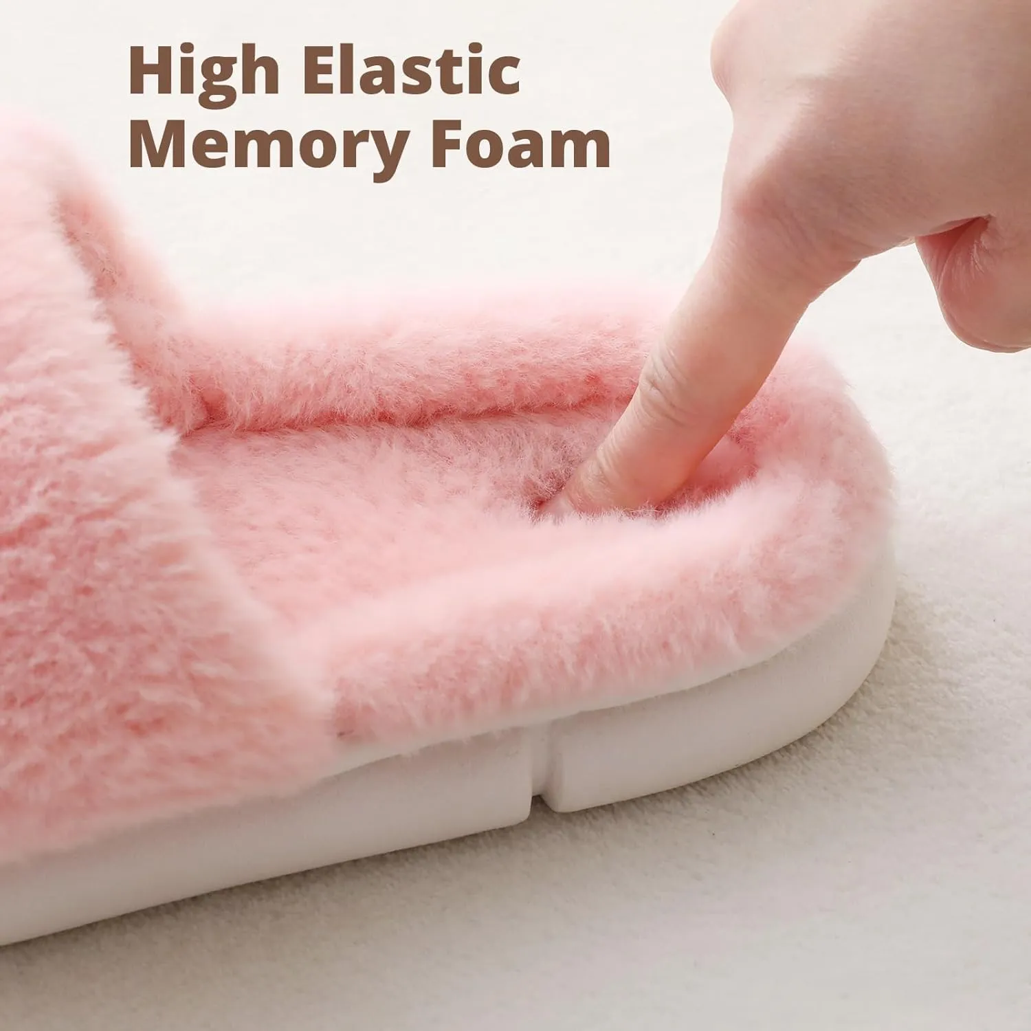 HUXMEYSON Slippers for Women, Fuzzy Faux Fur Memory Foam House Slippers, Flulffy Open Toe Cozy House Shoes Indoor Outdoor Flat Spa Slide Sandals