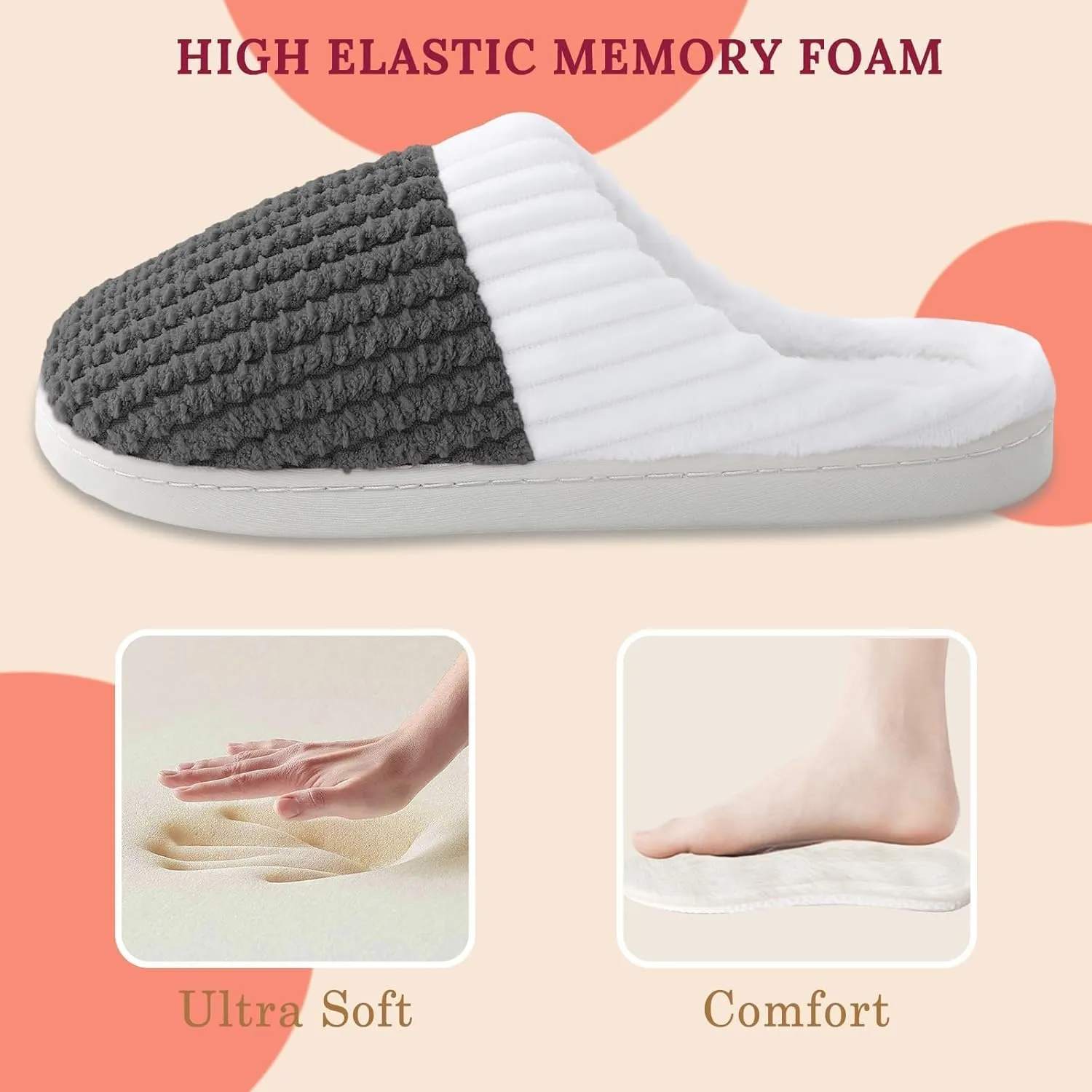 HUXMEYSON Slippers for Women, Memory Foam Womens Slippers, Cozy & Warm House Slippers for Woman Indoor Outdoor with Faux Fur Lining & Anti-Slip Sole