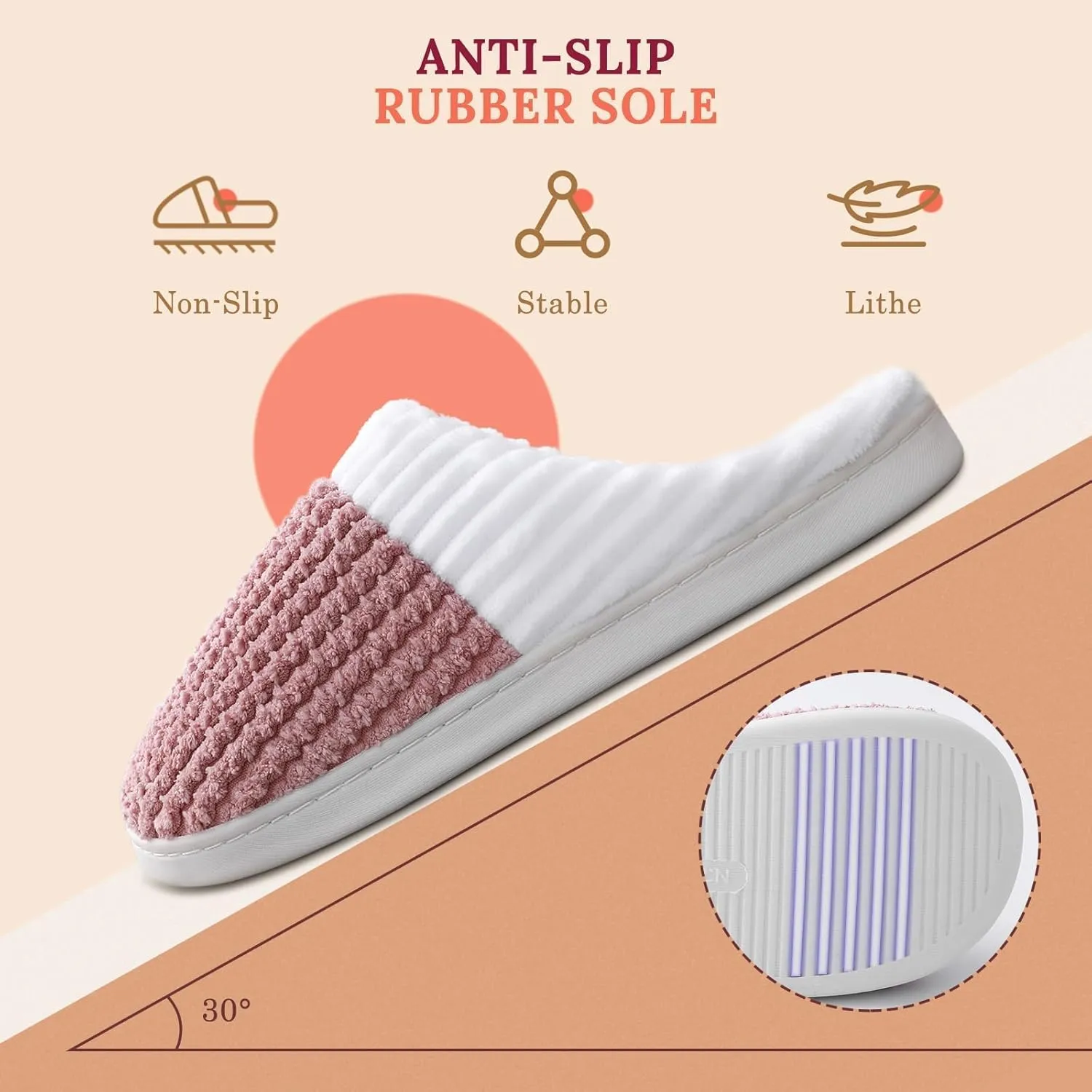 HUXMEYSON Slippers for Women, Memory Foam Womens Slippers, Cozy & Warm House Slippers for Woman Indoor Outdoor with Faux Fur Lining & Anti-Slip Sole