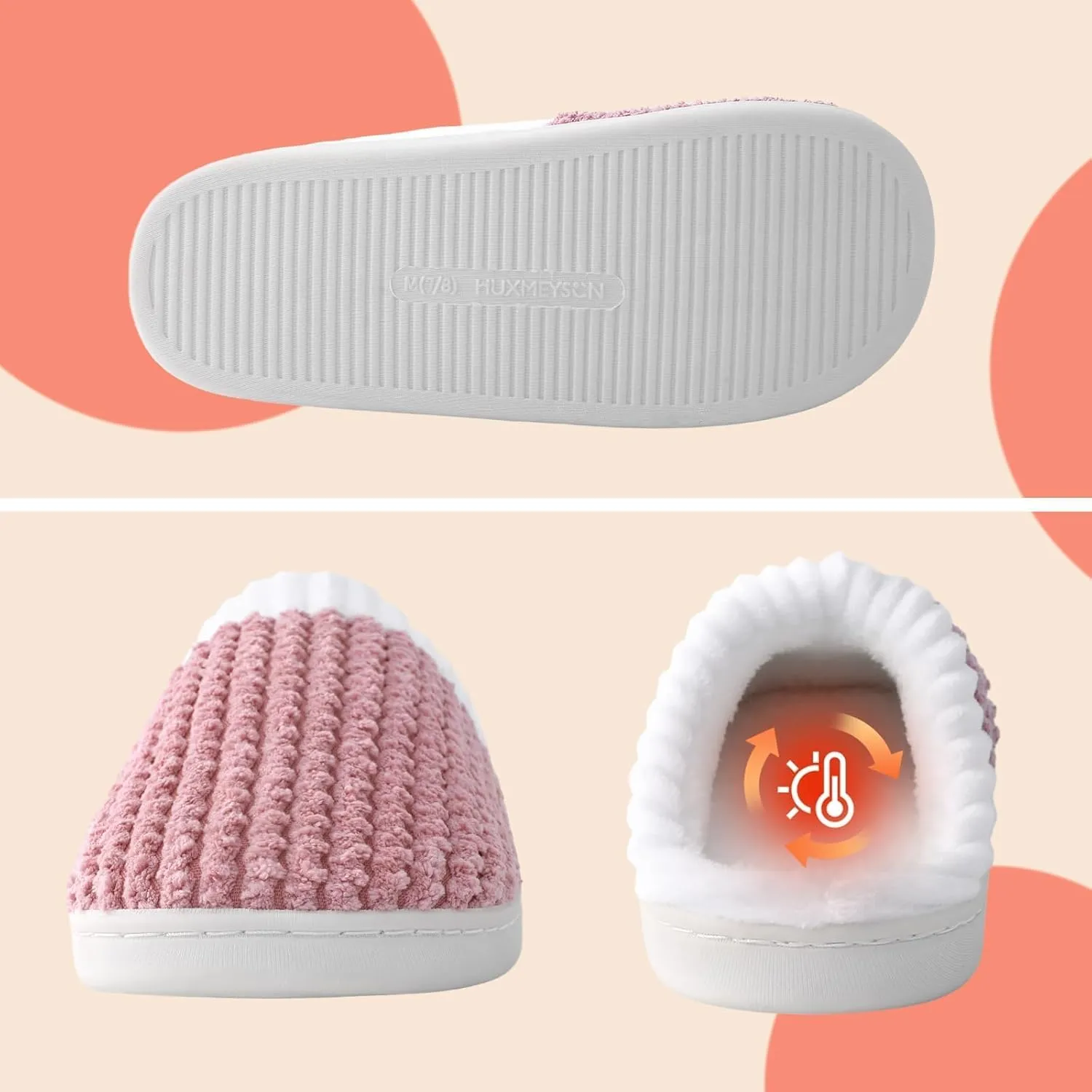 HUXMEYSON Slippers for Women, Memory Foam Womens Slippers, Cozy & Warm House Slippers for Woman Indoor Outdoor with Faux Fur Lining & Anti-Slip Sole