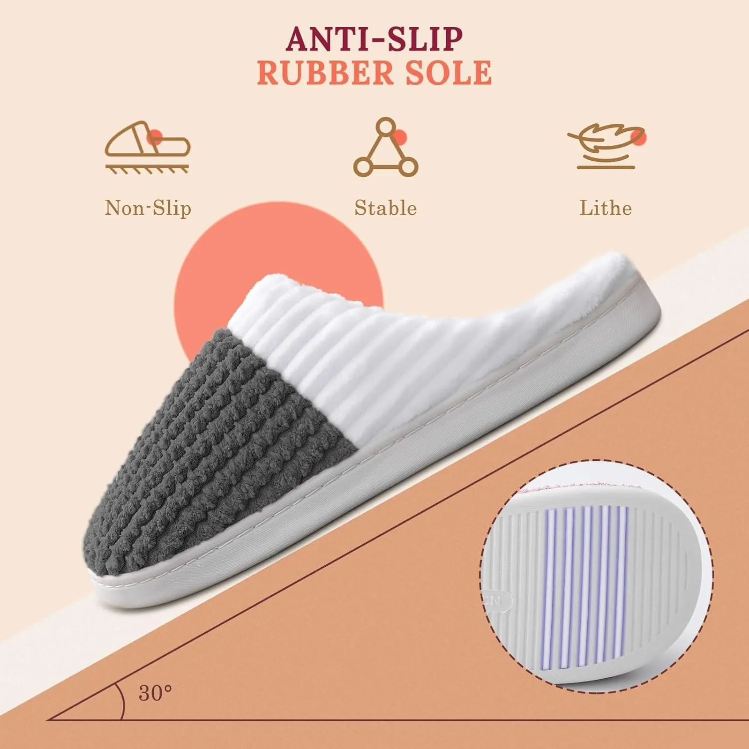 HUXMEYSON Slippers for Women, Memory Foam Womens Slippers, Cozy & Warm House Slippers for Woman Indoor Outdoor with Faux Fur Lining & Anti-Slip Sole