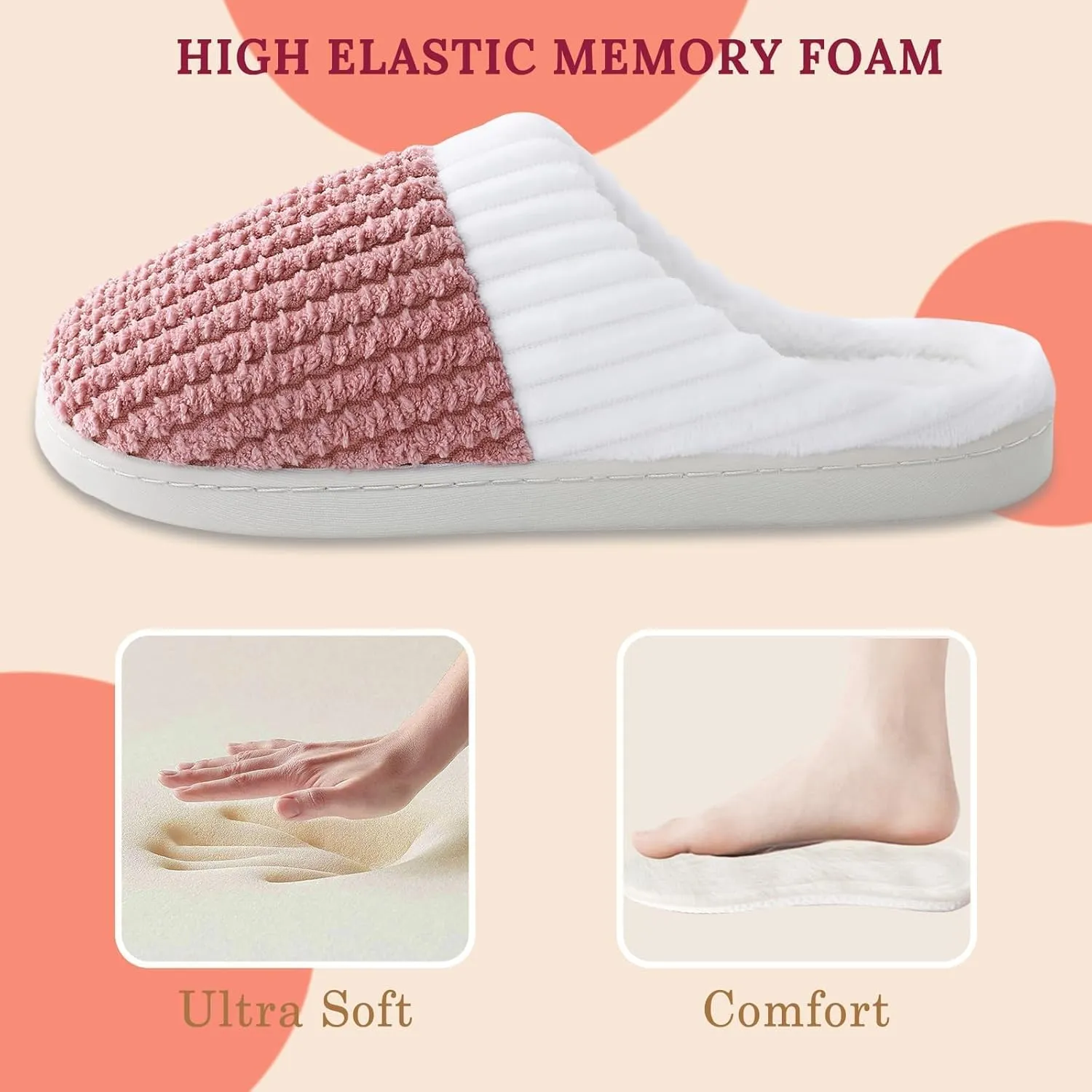 HUXMEYSON Slippers for Women, Memory Foam Womens Slippers, Cozy & Warm House Slippers for Woman Indoor Outdoor with Faux Fur Lining & Anti-Slip Sole