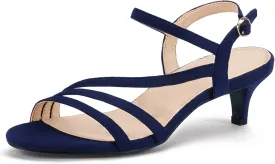 IDIFU Women's Dressy Strappy 2 Inch Low Kitten Heel Open Toe Sandals Dress Shoes for Woman Lady in Bridal Dance Evening