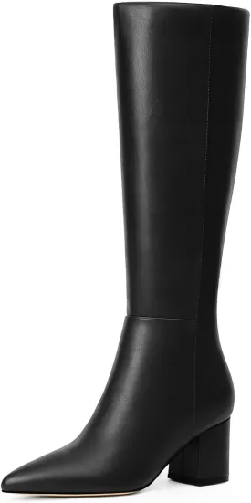 Knee High Boots for Women Chunky Heel Pointed Toe Boots Side Zipper Long Boots