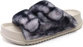 KuaiLu Women's Fluff Slippers Plantar Fasciitis Arch Support Platform Slippers Ladies Fashion Open Toe Faux Fur Sliders Womens House Slipper Size 6-12