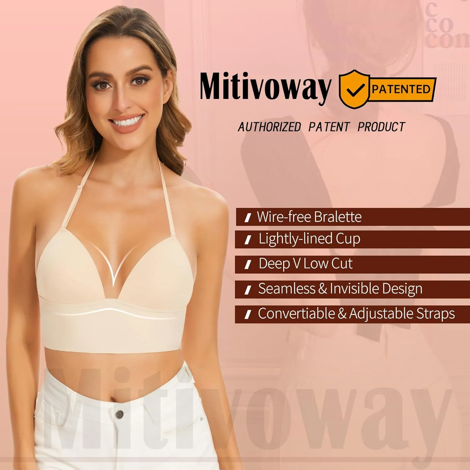 Low Back Bras for Women-Seamless Bralette Wireless Triangle Invisable Backless Bra-Low Cut Strappy Open Back Halter Bra