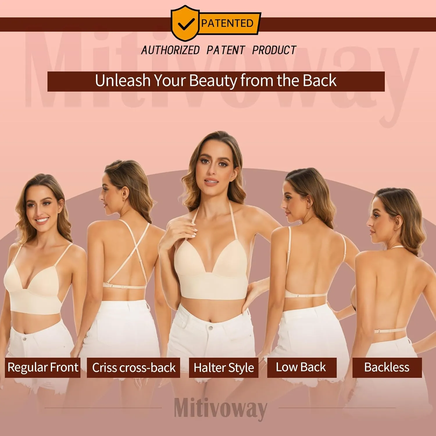 Low Back Bras for Women-Seamless Bralette Wireless Triangle Invisable Backless Bra-Low Cut Strappy Open Back Halter Bra
