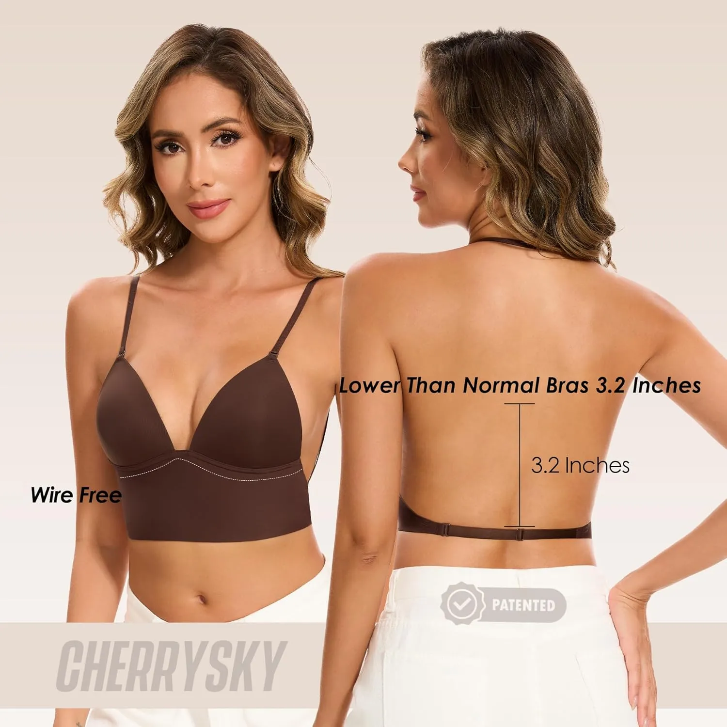 Low Back Bras for Women-Seamless Invisiable Backless Bras-Wireless Triangle Bralette Low Cut Open Back Multiway Halter Bra