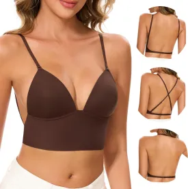 Low Back Bras for Women-Seamless Invisiable Backless Bras-Wireless Triangle Bralette Low Cut Open Back Multiway Halter Bra