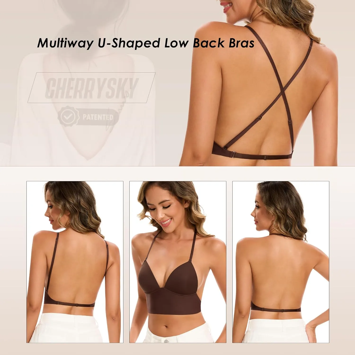 Low Back Bras for Women-Seamless Invisiable Backless Bras-Wireless Triangle Bralette Low Cut Open Back Multiway Halter Bra