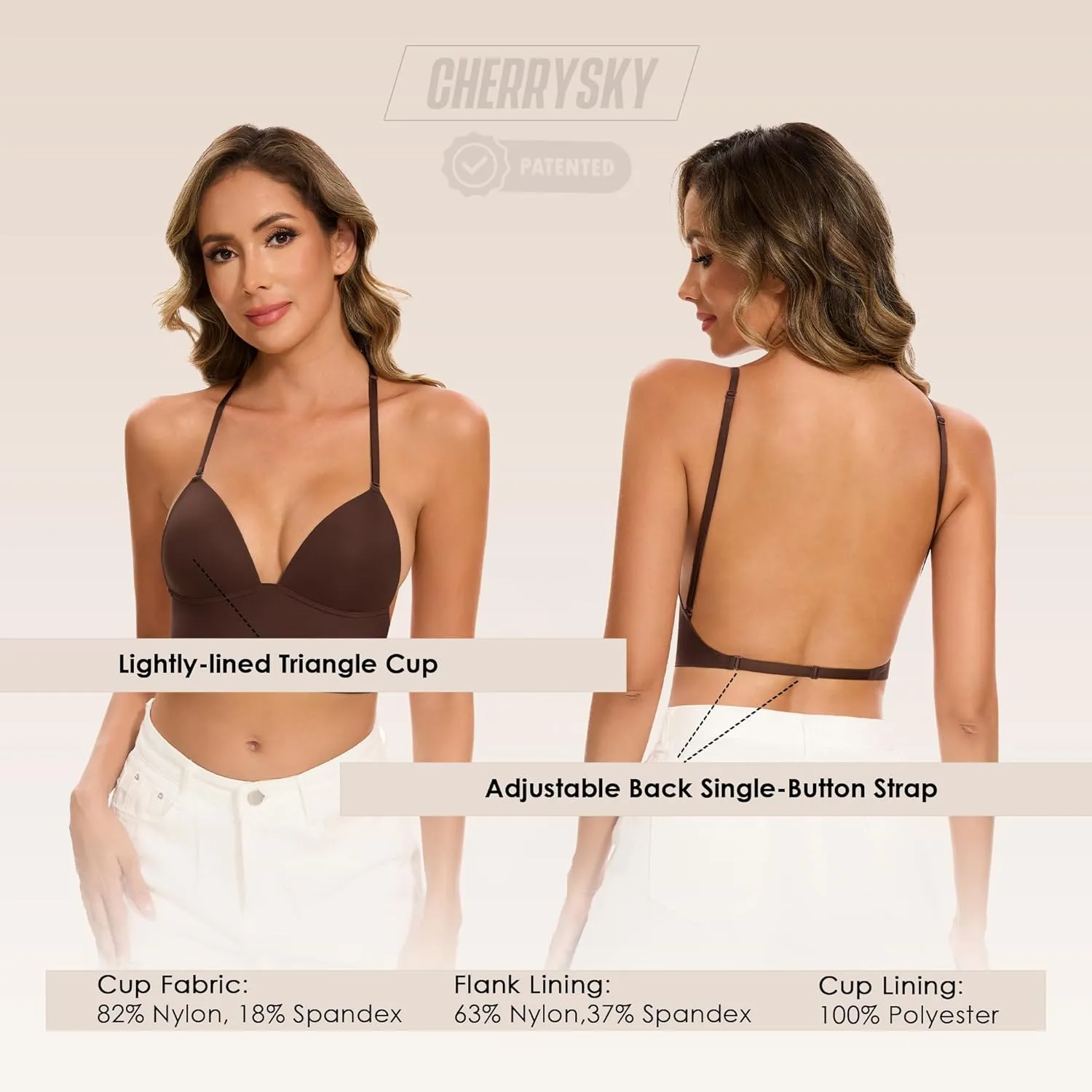 Low Back Bras for Women-Seamless Invisiable Backless Bras-Wireless Triangle Bralette Low Cut Open Back Multiway Halter Bra