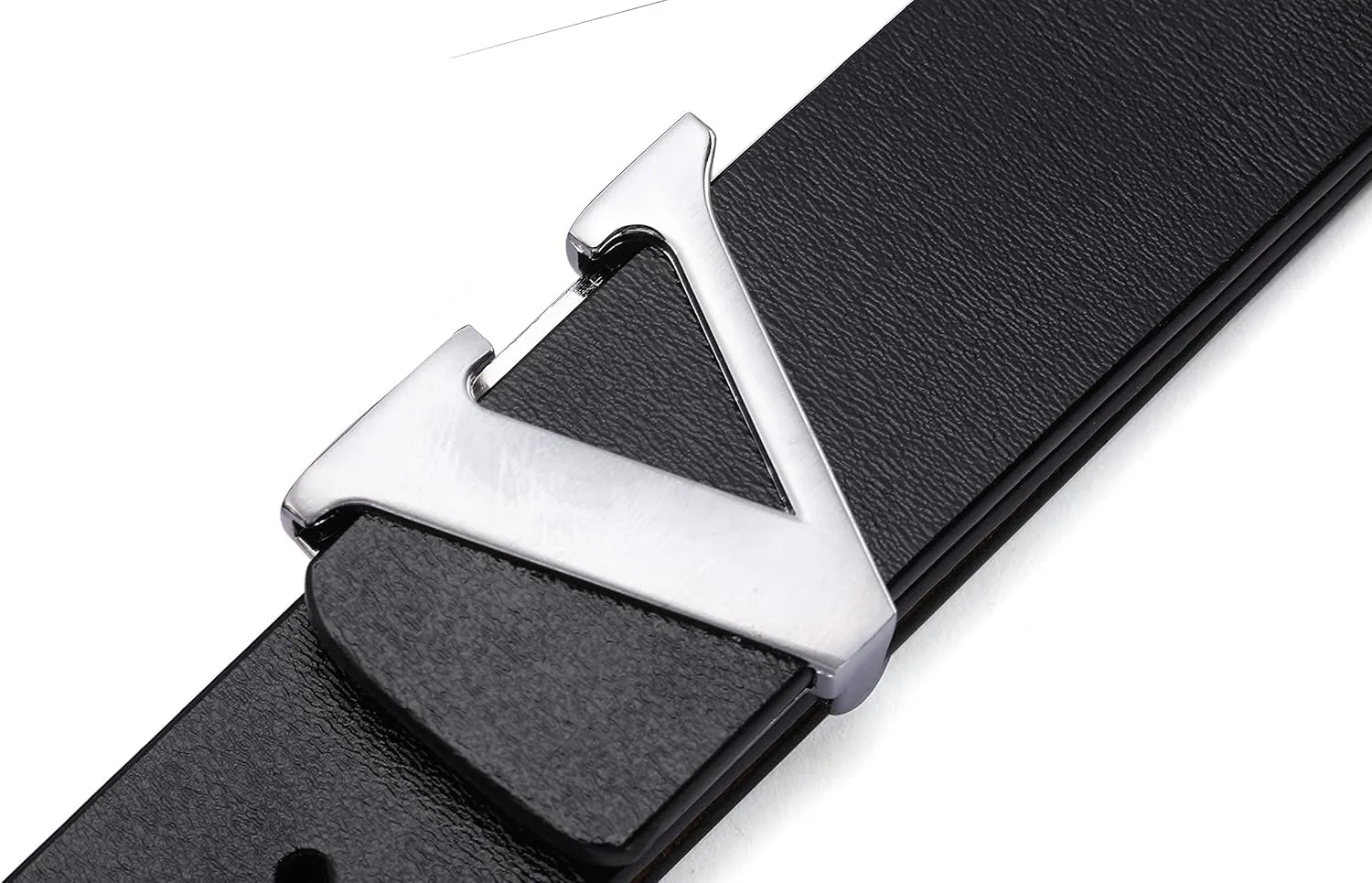 Men's Classic Gold/Silver V-Buckle Design Soft Calfskin Belt