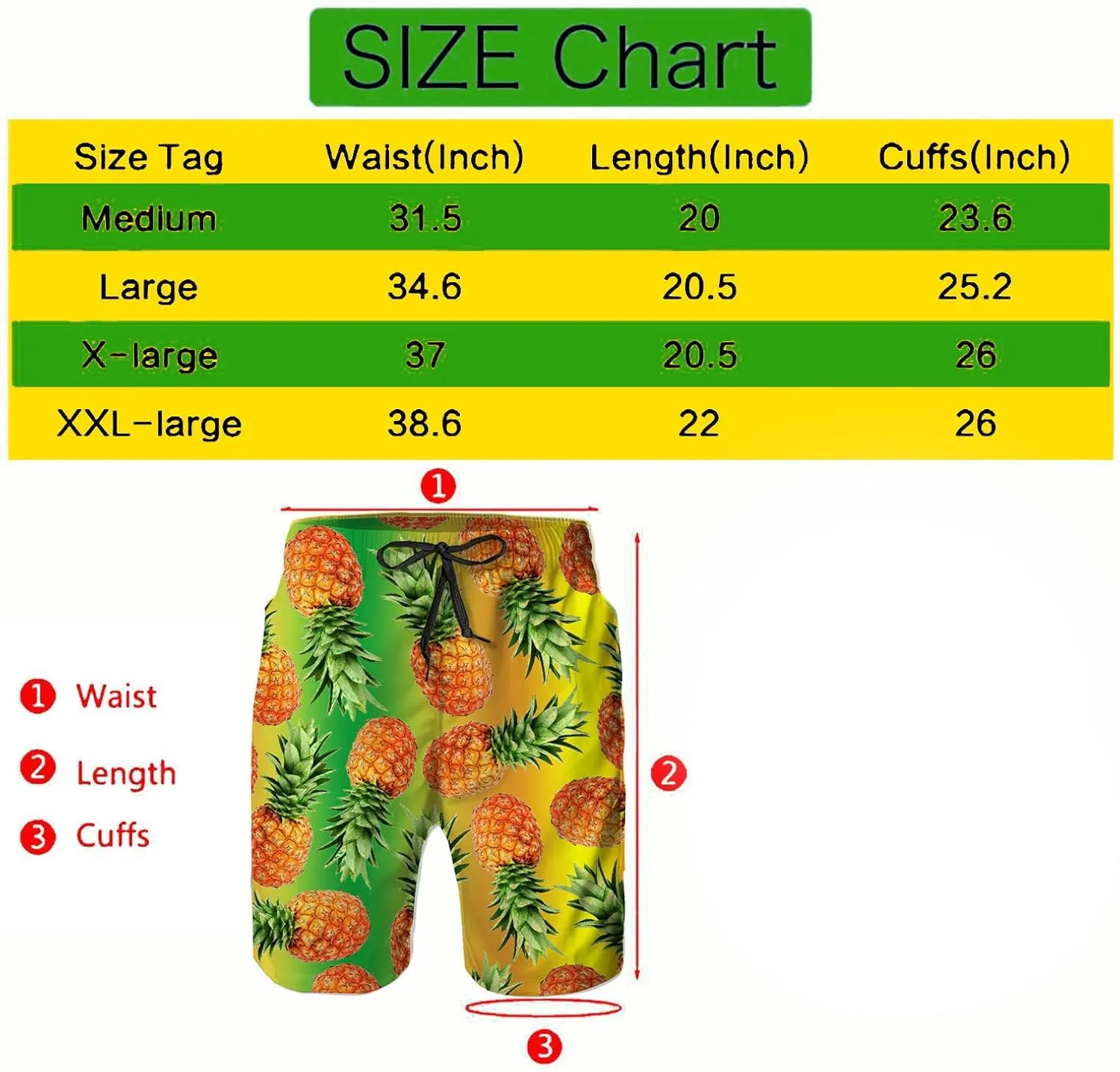Men's Swim Trunks Quick Dry Swimming Trunks Upside Down Pineapple Beach Shorts with Mesh Lining and Pockets